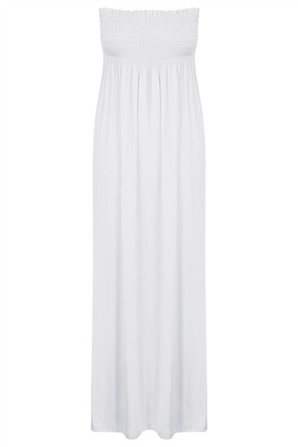 Trägerloses Damen-Maxikleid Damen durchsichtig Ausleger Schlauch Bandeau langes Set Größe 8-22 - Bild 36 von 39