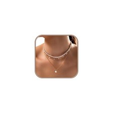 Layered Gold Pearl Necklaces for Women 14K Gold Plated Dainty Layered Tiny Si...