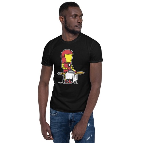 IRON MAN MOCKING MAN IRONING HIS SHIRT FUNNY GRAPHIC Short-Sleeve Unisex T-Shirt - Picture 5 of 12