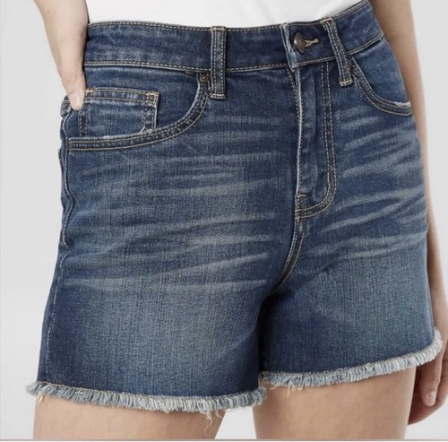 BKE Women's 29 High Rise Whisker Raw Hem Denim Jean Shorts Med-Dark Wash Blue - Picture 9 of 9