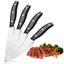 4Pcs Steak Knife Set Serrated Edge Stainless Steel Full Tang Cutlery Table Knife