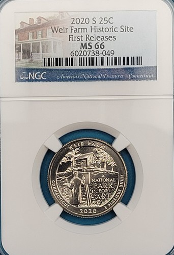 Sitio histórico Weir Farm 25C 2020-S NGC MS 66 primeros lanzamientos - etiqueta Connecticut - Imagen 1 de 4