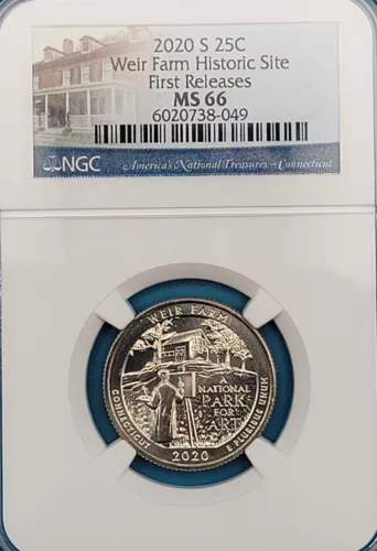 2020-S Weir Farm Historic Site 25C NGC MS 66 First Releases - Connecticut label