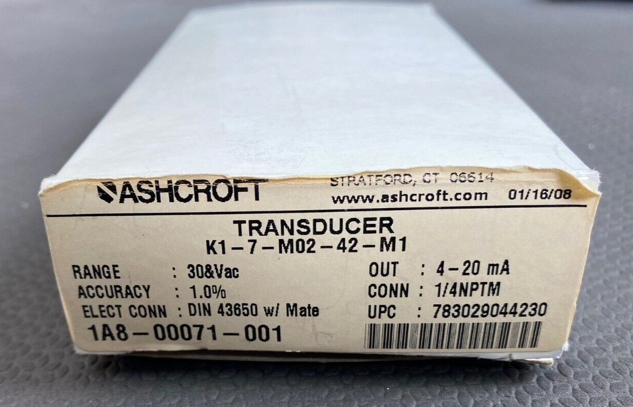 ASHCROFT K1 TRANSDUCER * 3O&VAC * 30 PSI & VACUUM * K17M0242M1