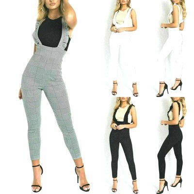New Celebrity Inspired Grey White Monochrome Bardot Frill Pinafore Jumpsuit UK