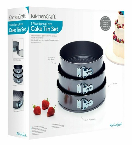 Cake Tins for Baking Set of 3 22cm 24cm 26cm Non-Stick Loose Base Spring Form  - Picture 3 of 4