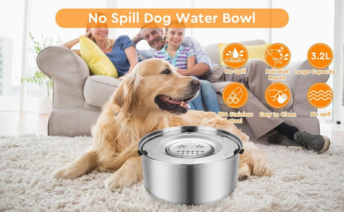 No Spill Dog Water Bowl - 3L Large Capacity, Stainless Steel, Slow Drink Puppy B - Picture 4 of 8