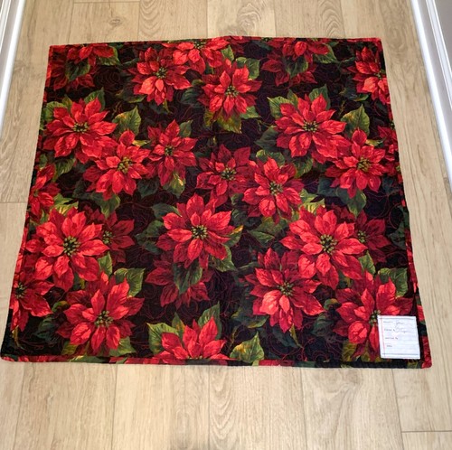 Hand Made Quilted Christmas Table Topper Santa & Poinsettias 33" x 35" - Picture 2 of 5
