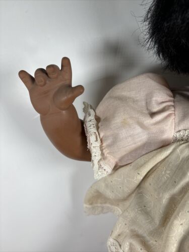 Thumbelina IDEAL Vtg Doll Black Baby Doll TT-21 Rooted Hair Cloth Body 80s RARE - Picture 3 of 16