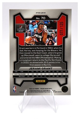 2023-24 Panini Prizm Jerami Grant #70 Blue Ice Prizm /125 - Picture 2 of 2