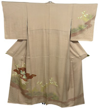 Japanese Vintage Kimono Silk Pink Expensive Tradition Birds Flower Heigh 62.2in