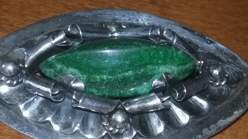 Frühe Vintage ANTON TAXCO MEXIKO Sterlingsilber Brosche mit Malachit? Achat? Stein - Bild 10 von 18