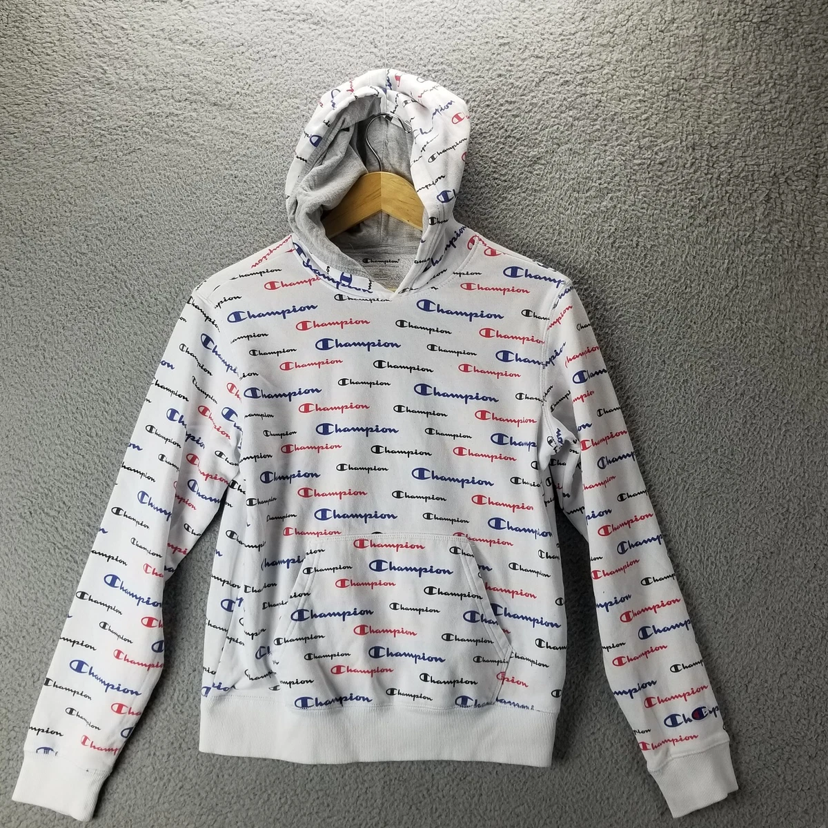 Champion All Over Print Script Hoodie Young Ladies XL White