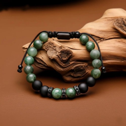Men's 8mm Black Onyx Green Jade Healing Protection Bracelet Anxiety Relief Gift - Picture 4 of 8