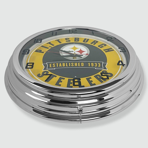 18" Pittsburgh Steelers Logo Metal Sign Designed White Neon Clock - SIGNBOX - Picture 6 of 10