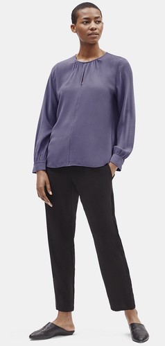 Neu mit Etikett Eileen Fisher blau Schiefer Seide Georgette Krepp Rundhalsausschnitt Top Größe XL $ 338 - Bild 2 von 5