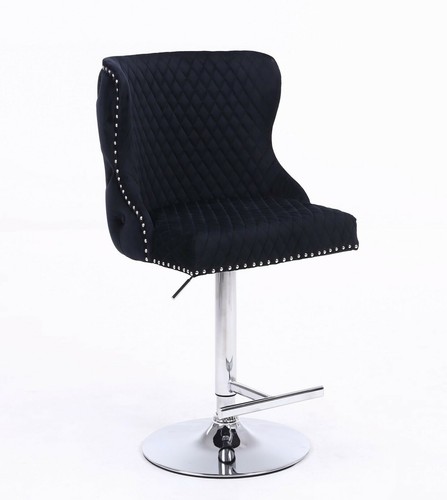 BLACK ROYAL Lion Knocker Quilted Front Tufted back Velvet Chrome Bar Stool - Picture 9 of 11