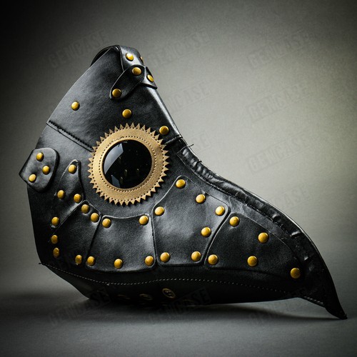 Steampunk Party Mask Masquerade Long Nose Plague Doctor Leather Black Gold Mask - Picture 10 of 11
