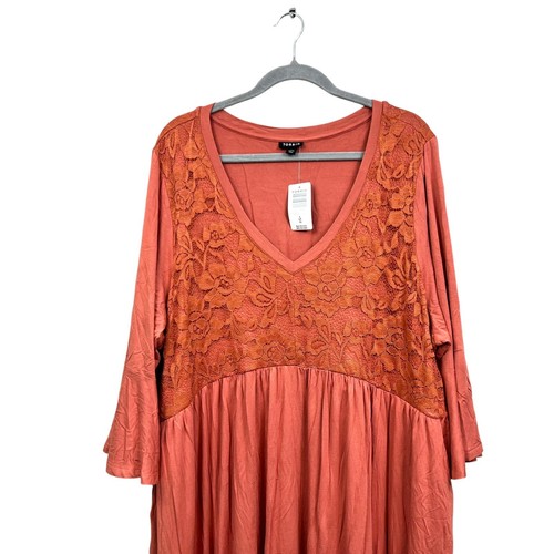 Torrid Womens Dress V Neck Lace Pleated Flared 3/4 Sleeves Pockets Orange Sz 4X - Picture 2 of 5