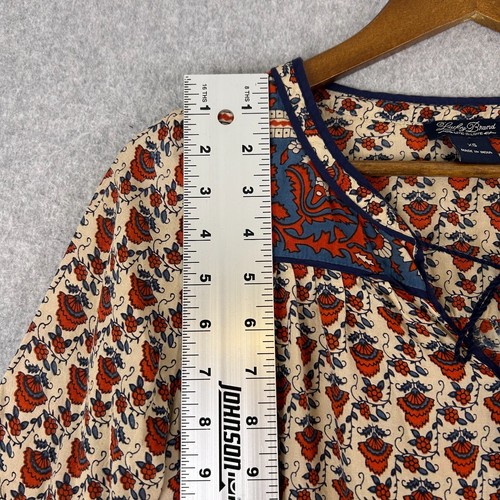 Lucky Brand Shirt Damen X-Small creme rot Blumen Quaste Bindebluse Bauer Boho - Bild 2 von 10