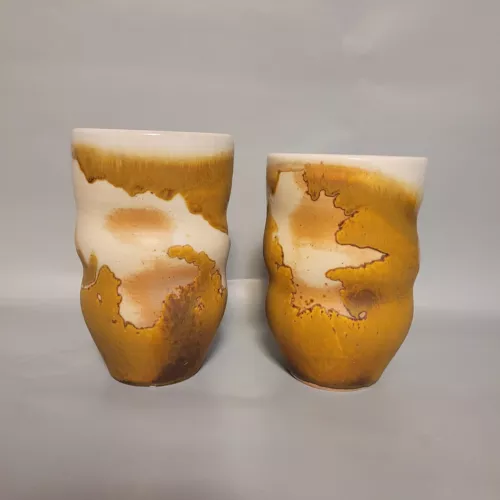 Studio Art Pottery Hand Thrown Tall Coffee Tea Cup Mugs 2 Artist Signed