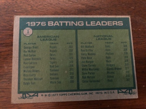 1977 Topps #1 1976 Batting Leaders - George Brett/Bill Madlock Corner Wear - Picture 2 of 2
