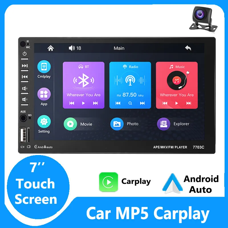 Punto encender un fuego Rebelión 7&#039;&#039; 2DIN Touch Screen Apple Carplay Android Auto MP5 Car Stereo  Radio+AHD Camera | eBay