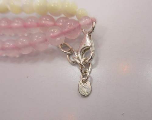 Sterling Silver Clasp 3 Strand pink white Bead Necklace gsj cn 925 16" 19" - Picture 4 of 6