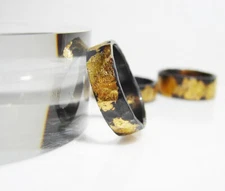 Handmade hammered rustic oxidized black sterling silver fine 999K gold ring