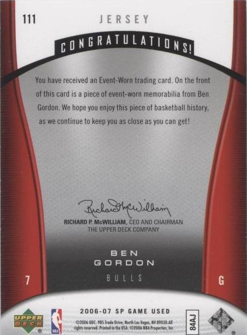2006-07 SP Game Used Edition - Ben Gordon #111