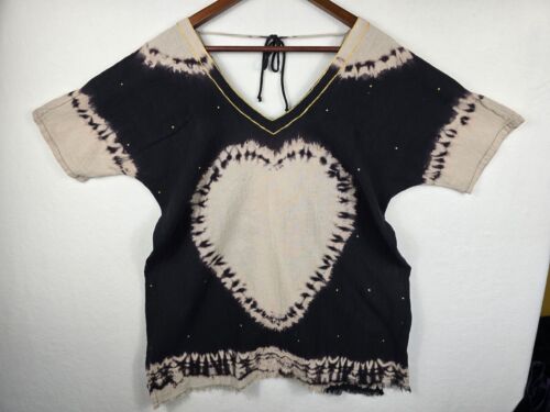 Natural Life Batik Herz Druck V-Ausschnitt Tunika Top Cover Up One Size Neu mit Etikett