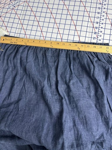 FLAX Women's Woven Linen Midi Maxi Skirt Size 1G 18-20 Elastic Waist Pocket Blue - Picture 7 of 12