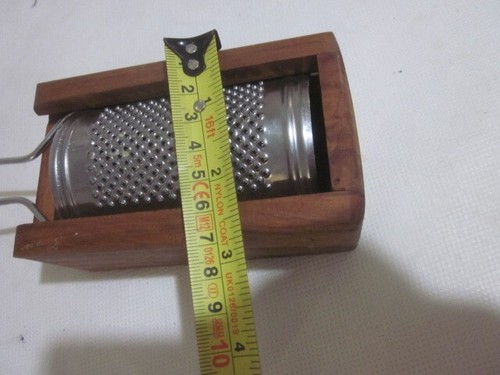 garlic grater steel made with wooden holder box below sliding old used good cond - Picture 11 of 12