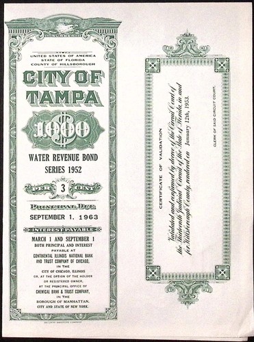 City of Tampa Water Revenue $1000 Bond Florida 1952 SPECIMEN - Bild 4 von 6