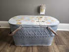 Large blue Vintage Wicker Picnic Basket Woven Metal Handles 22x14x11