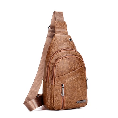 Leather Men Sling Chest Bag Crossbody Travel Shoulder Bag with USB Charging Port - Picture 18 of 18