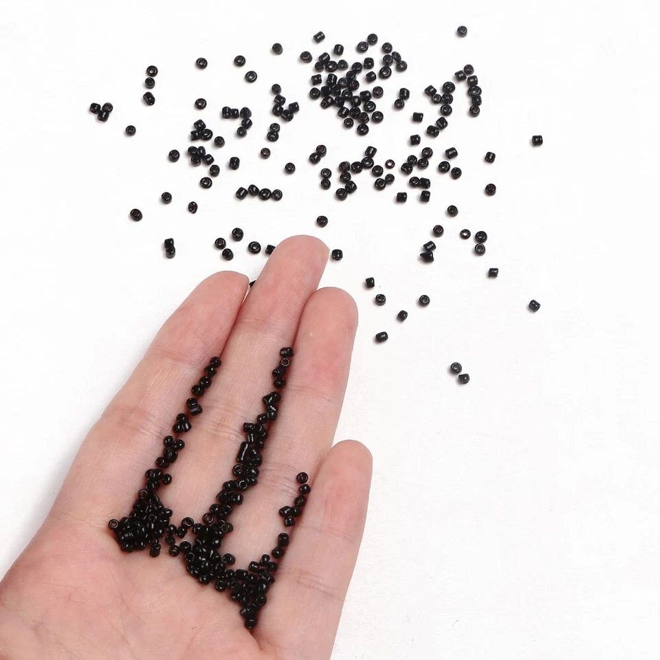 Round Seed Beads Glass - Opaque Black 2mm Size 11/0 - 50g/3200pcs Small Fillers - Image 4 of 4
