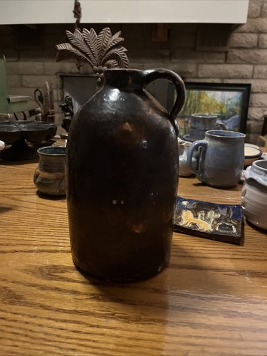 9.5" antique syrup jug, primitive American pottery - Picture 4 of 4