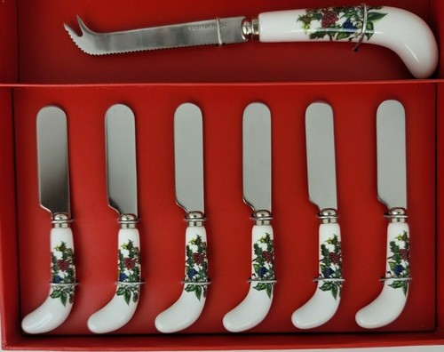 Cuchillo de queso Portmeirion acebo e hiedra 6 esparcidores asas decorativas de cerámica - Imagen 10 de 11