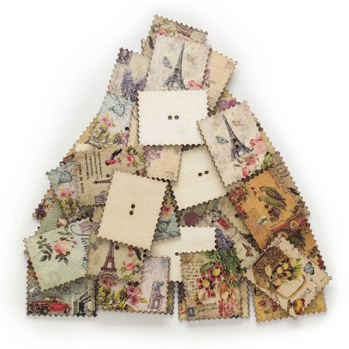 30pcs Stamp shape Wood Buttons for Sewing Scrapbooking Cloth Home Decor DIY 38mm - Picture 2 of 7