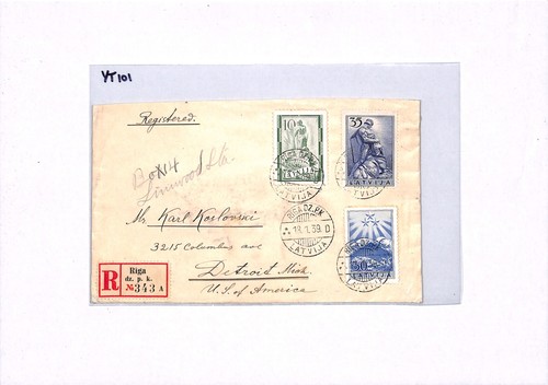 LATVIA Cover *RIGA* POSTER STAMP ADVERT LABEL Reg'd 1939 USA {samwells}YT101 - Picture 7 of 14
