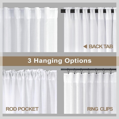 Chic Cortinas Traseras Lino Blanco 52”x95” - Cortinas Filtradoras de Luz Semi Transparente - Imagen 7 de 10