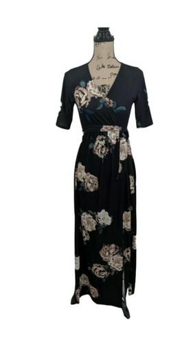 ASOS Maternity Maxikleid US-Größe 2 Faux Wickeloptik vorne Ellbogenärmel Blumenmuster schwarz  - Bild 10 von 10