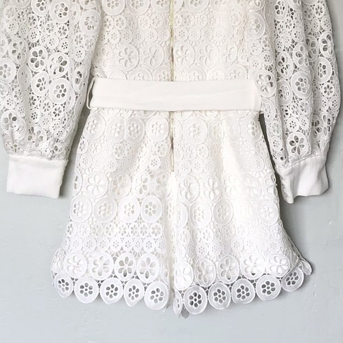 MAJE Ingrid Belted Guipure Lace Long Sleeves Romper in White Size 40/8 US - Picture 5 of 9