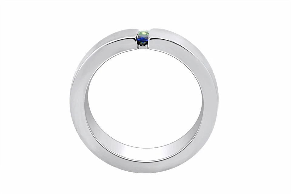 Anillo Zafiro Azul N Esmeralda Titanio Canal Conjunto Alianza de Boda 4 Él Ella Foto 2 de 4