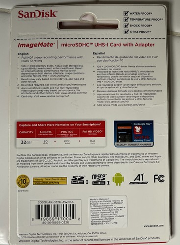 2 SanDisk ImageMate microSDHC UHS-1 CARD with Adapter BRAND NEW UNUSED CONDITION - Picture 2 of 2