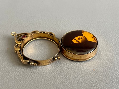 Antik viktorianisch Gold gefüllt Trauer Foto Halskette Anhänger Rubin Stein - Bild 7 von 8