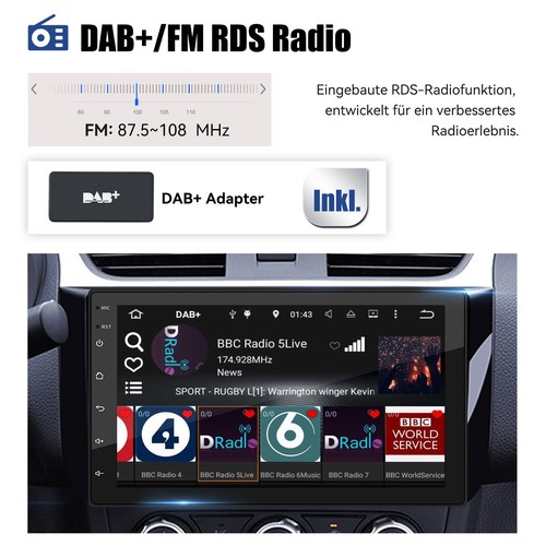 7" DAB+ 2 DIN Carplay Autoradio Android 13 Auto 4+64G GPS NAV Wifi RDS + KAM MIK - Bild 10 von 13