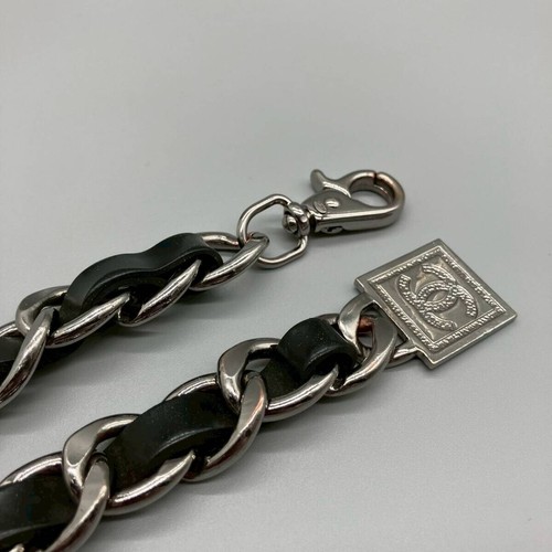 CHANEL BELT AUTH Coco chain CC Logo Silver Medal kenkenjp Sports Black Leather - Picture 8 of 19