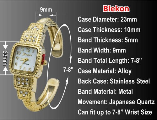 Blekon Collections Quartz Womens Rhinestone 23mm Case Semi-Cuff Bangle Watch - Picture 2 of 9